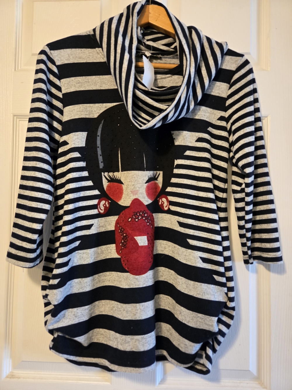NEW S/M Striped Geisha Top with Detachable Cowl Neck Scarf